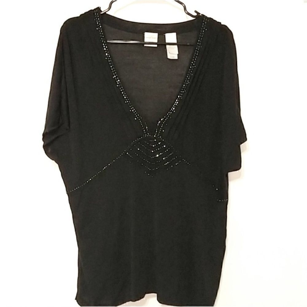 Emma & James sz 2XL black beaded shirt (440)